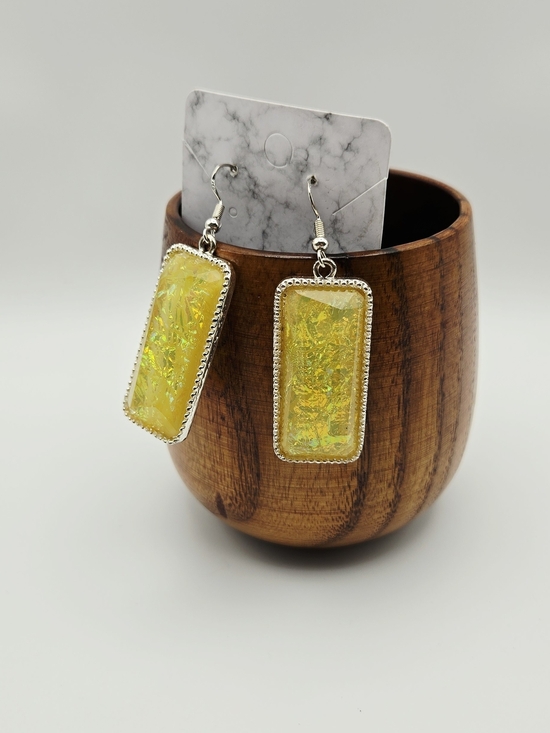 Fashion Jewelry Jewelry - Yellow Iridescent Rectangle Drop Earrings With 925 Stering Hooks